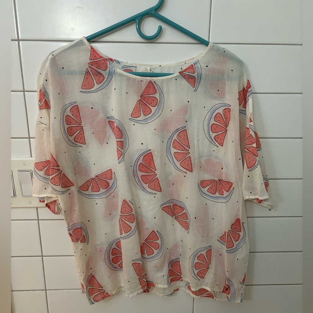 Des Petits Hauts - Cotton Watermelon Short-Sleeve Blouse - M